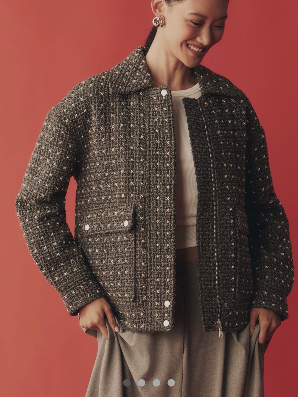 NWT Anthropologie Avec Les Filles Pearl Tweed Bomber Jacket S